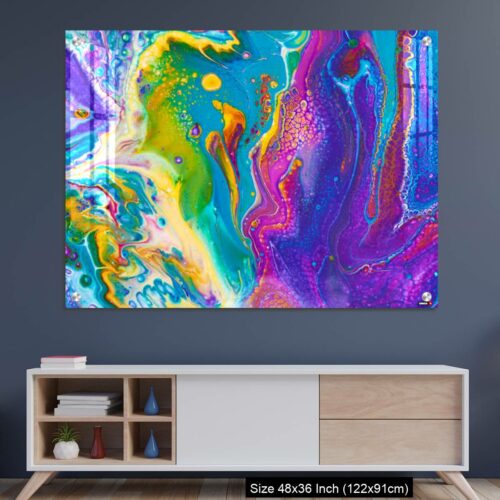 Colorful acrylic paint in movement with shapes textured. Rainbow  color,Abstract art background. oil on canvas. Rough brushstrokes of paint.  Closeup. Highly-textured, high quality details - a Royalty Free Stock Photo  from Photocase