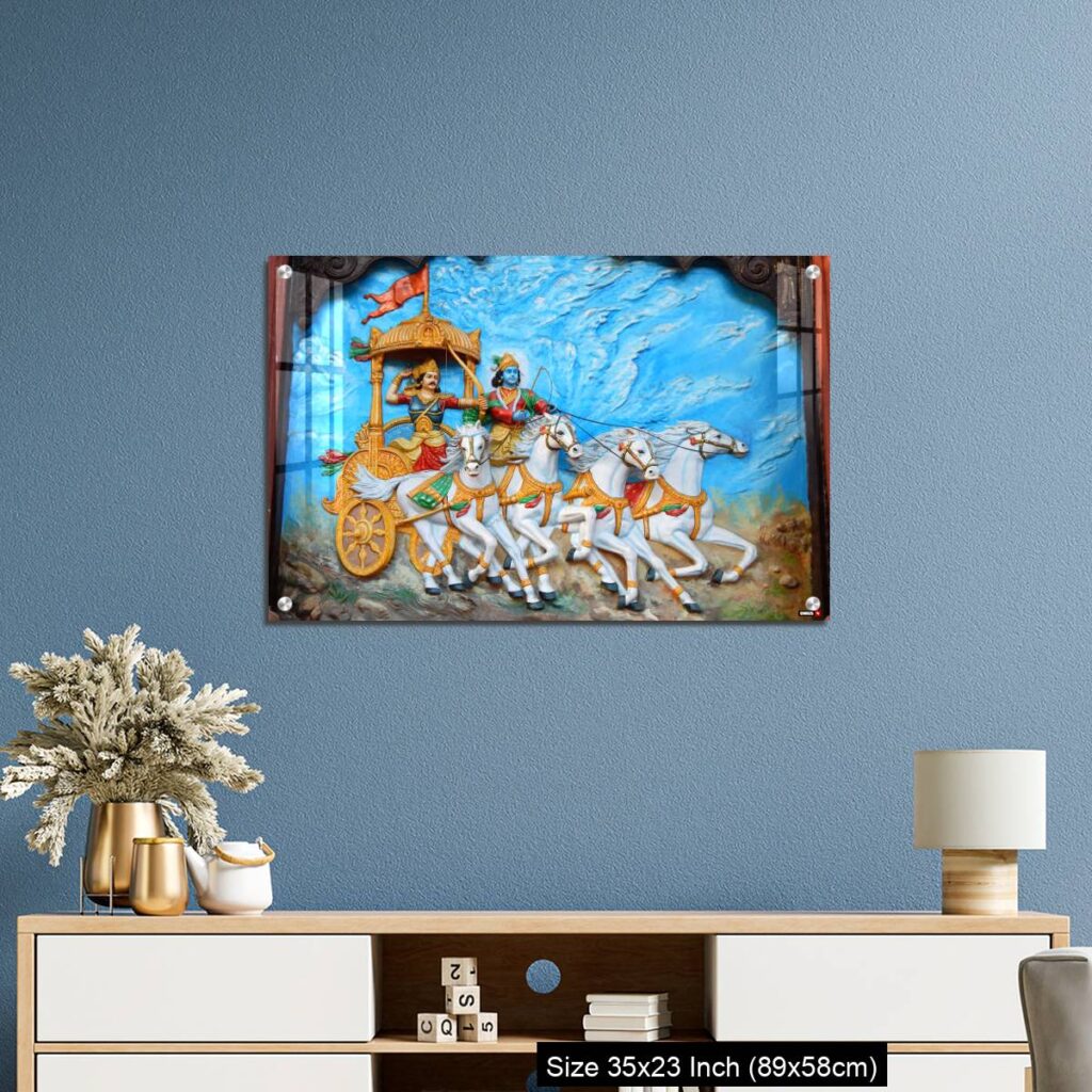 OMGs Acrylic Wall Decor God Krishna and Arjuna as warrior in